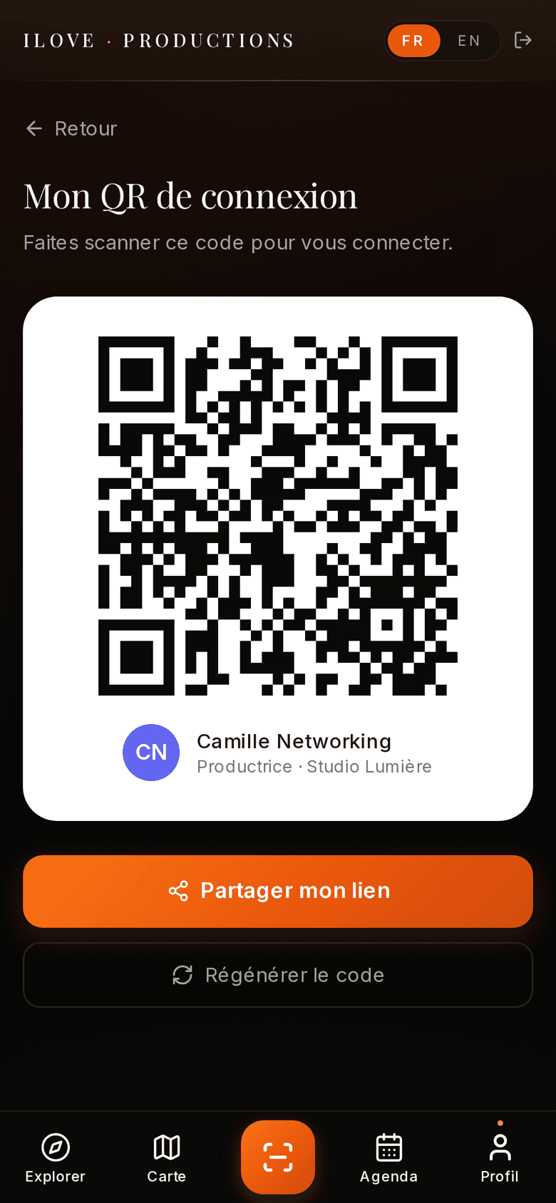 Your personal badge — scan to connect, the connection is mutual