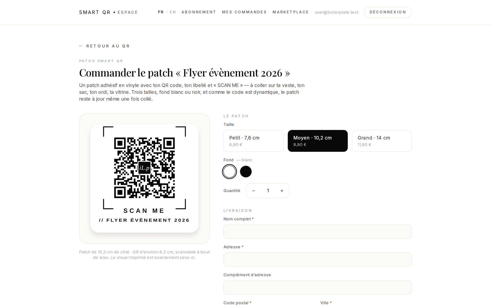 Order the code as an adhesive patch, printed and shipped by Printful