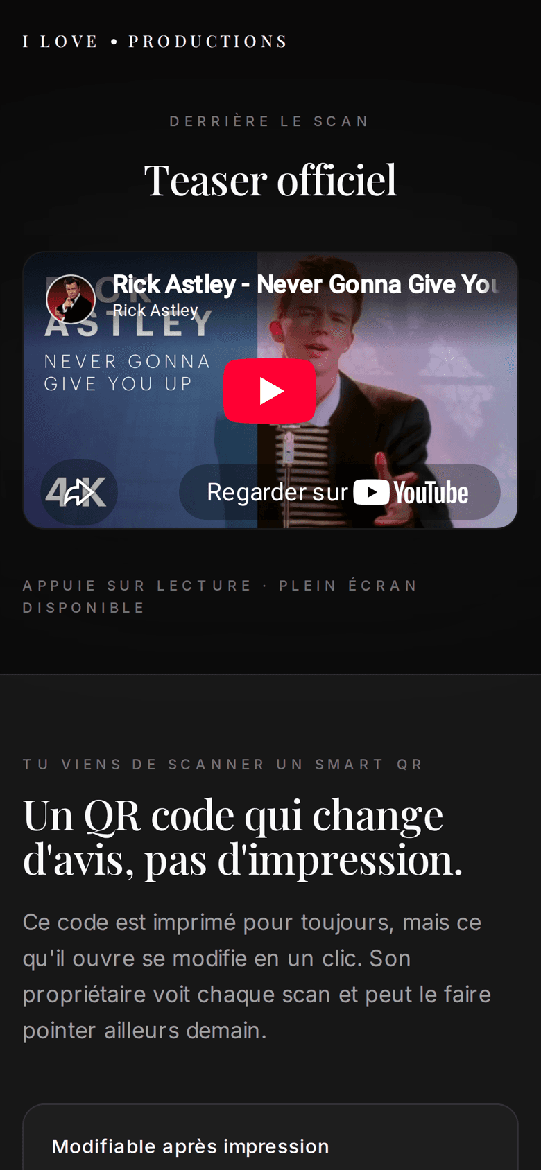 A video teaser served behind a QR