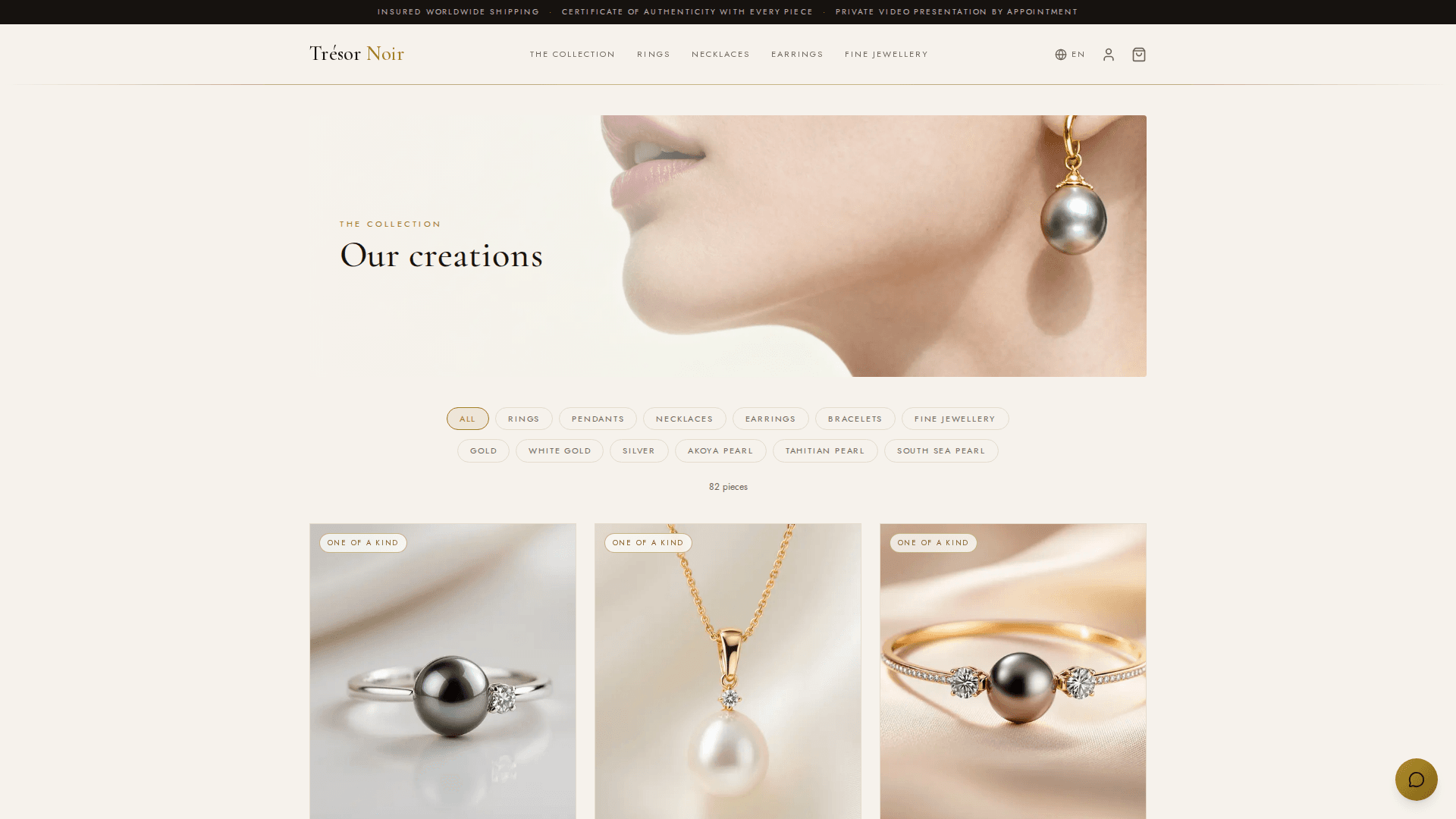 The collection — rings, necklaces, earrings and fine jewellery