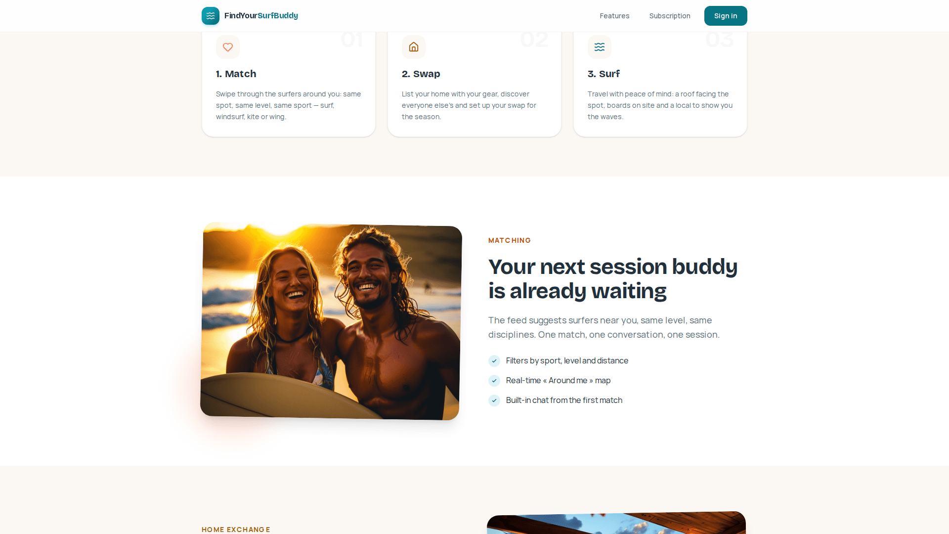 How it works — match, exchange, surf