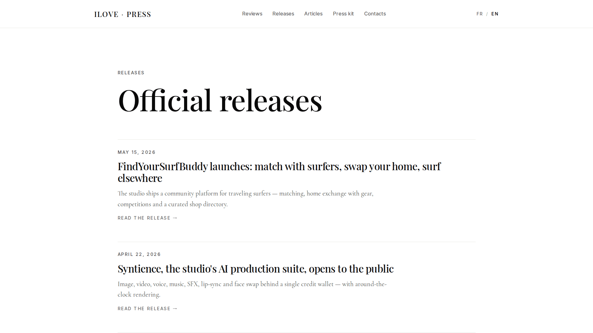 Official press releases with attachments